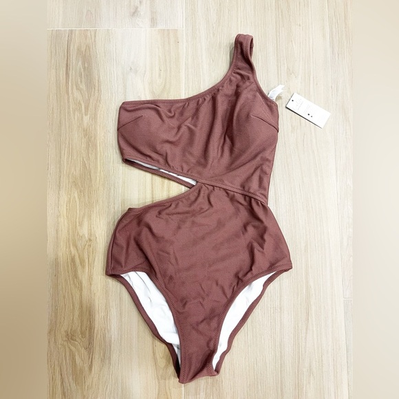 CUPSHE Women's One Piece Ribbed Cut Out Side One Shoulder Swimsuit NWT - Picture 3 of 5